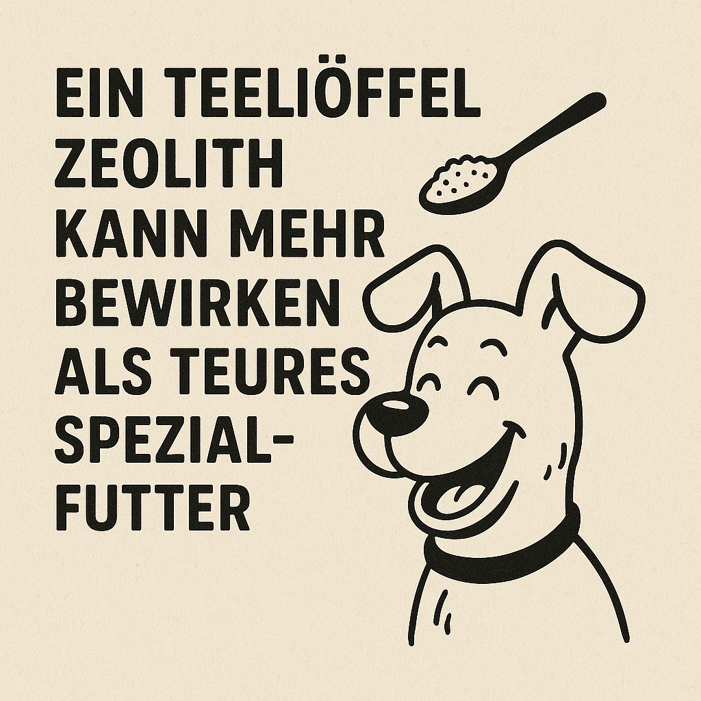 Zeolith für Hunde - Cartoon: Ein Teelöffel Zeolith kann mehr bewirken als teures Spezialfutter.