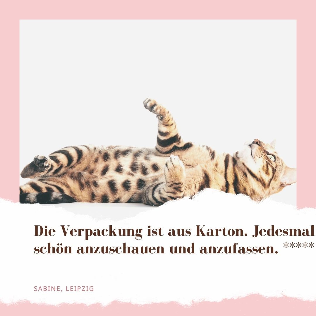STEINKRAFT Zeolith Katzenstreu fürs Katzenklo. Sabine aus Leipzig sagt: "Die Verpackung ist aus Karton. Jedesmal schön anzuschauen und anzufassen" und vergibt 5 Sterne.
