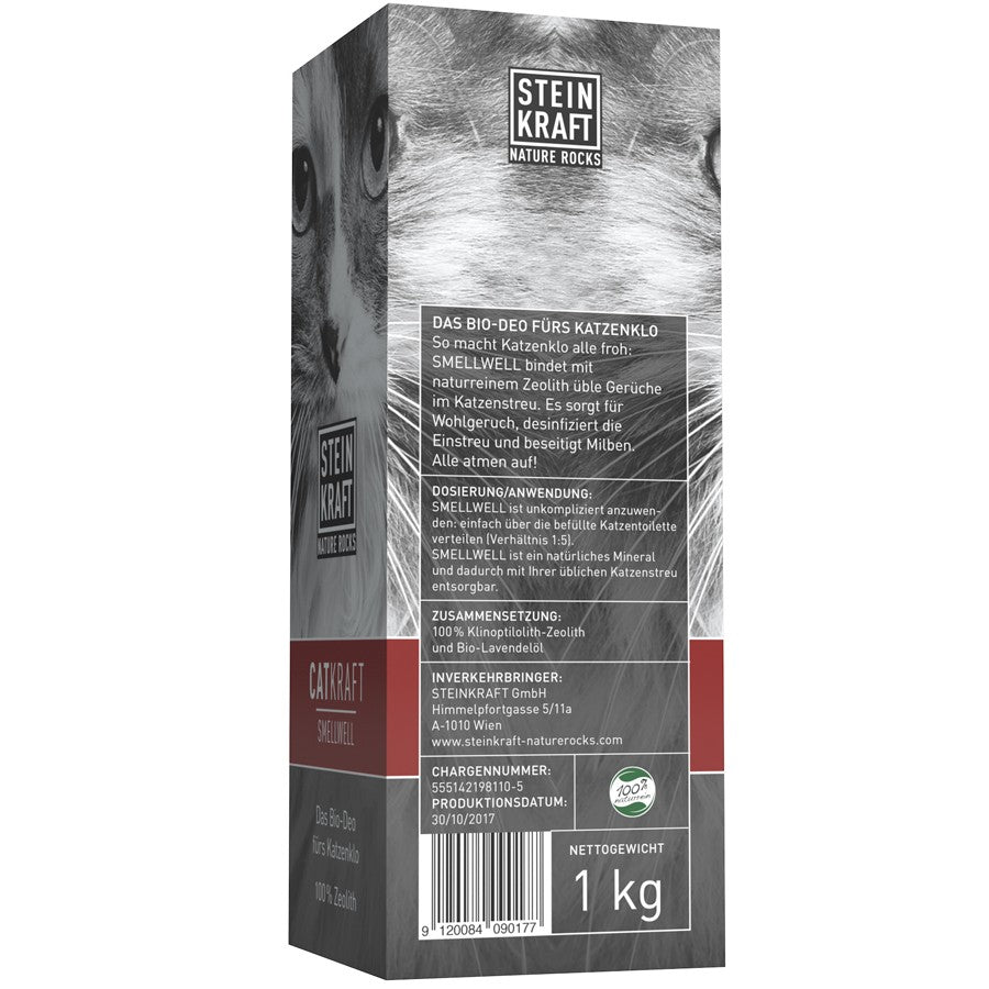 STEINKRAFT CATKRAFT SMELLWELL Natur-Zeolith fürs Katzenklo Streuschachtel 1kg Rückseite