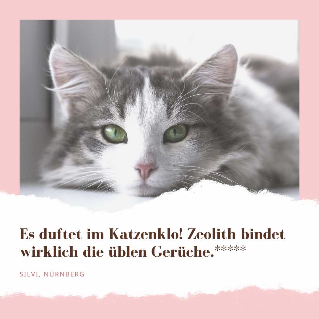 "Es duftet im Katzenklo! Zeolith bindet wirklcih die üblen Gerüche." sagt Silvi aus Nürnberg und gibt 5 Sterne.