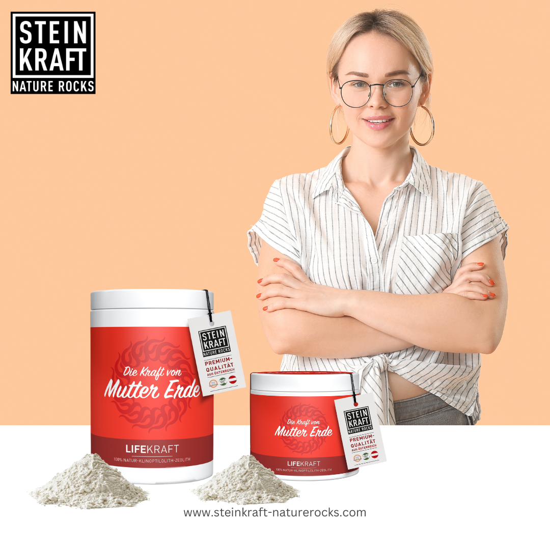STEINKRAFT Klinoptilolith Zeolith für Menschen - feines Pulver zum Entgiften über die Haut 250g und 450g Dose