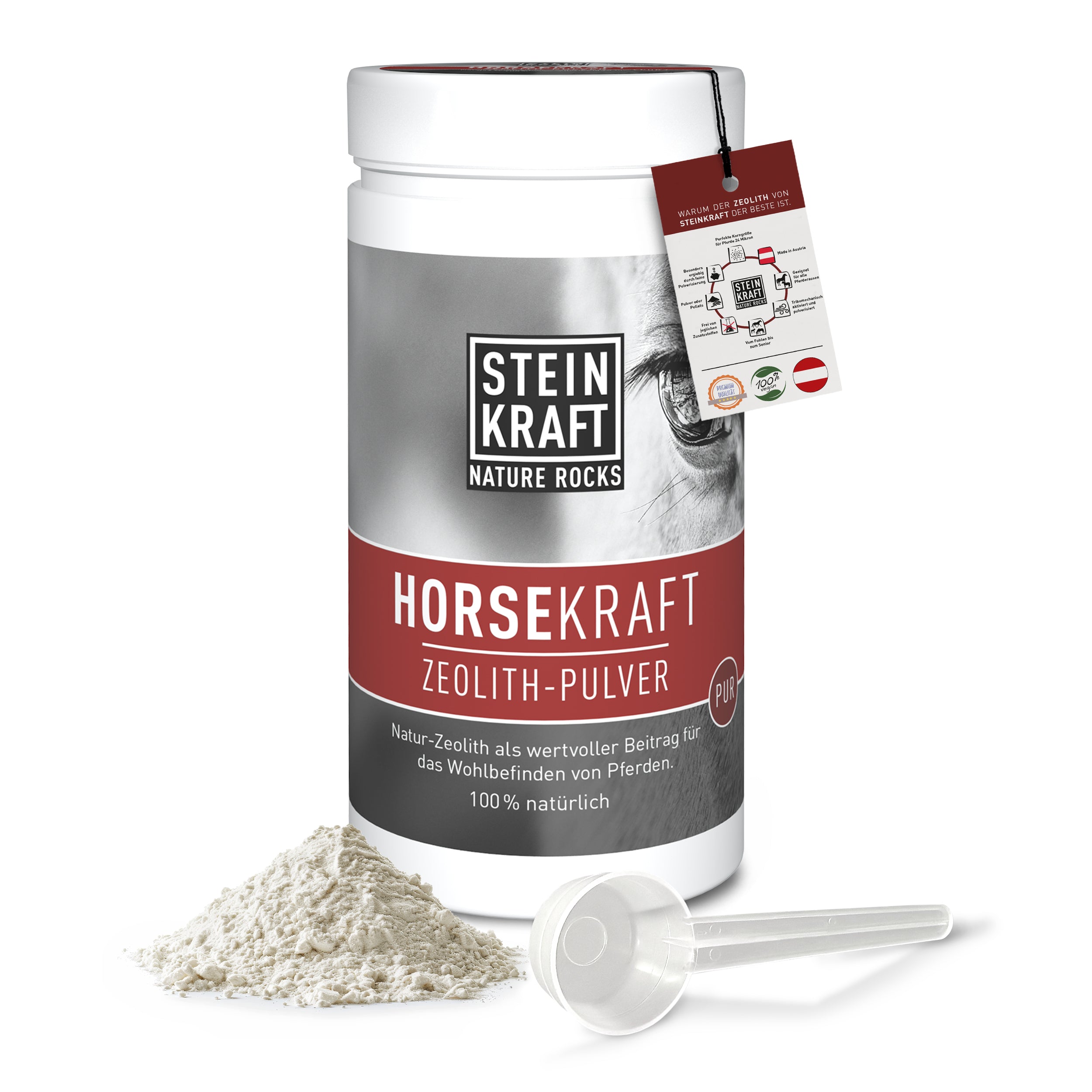 STEINKRAFT HORSEKRAFT Zeolith für Pferde Dose 1kg mit Dosierlöffel gut bei Kotwasser und Ekzeme