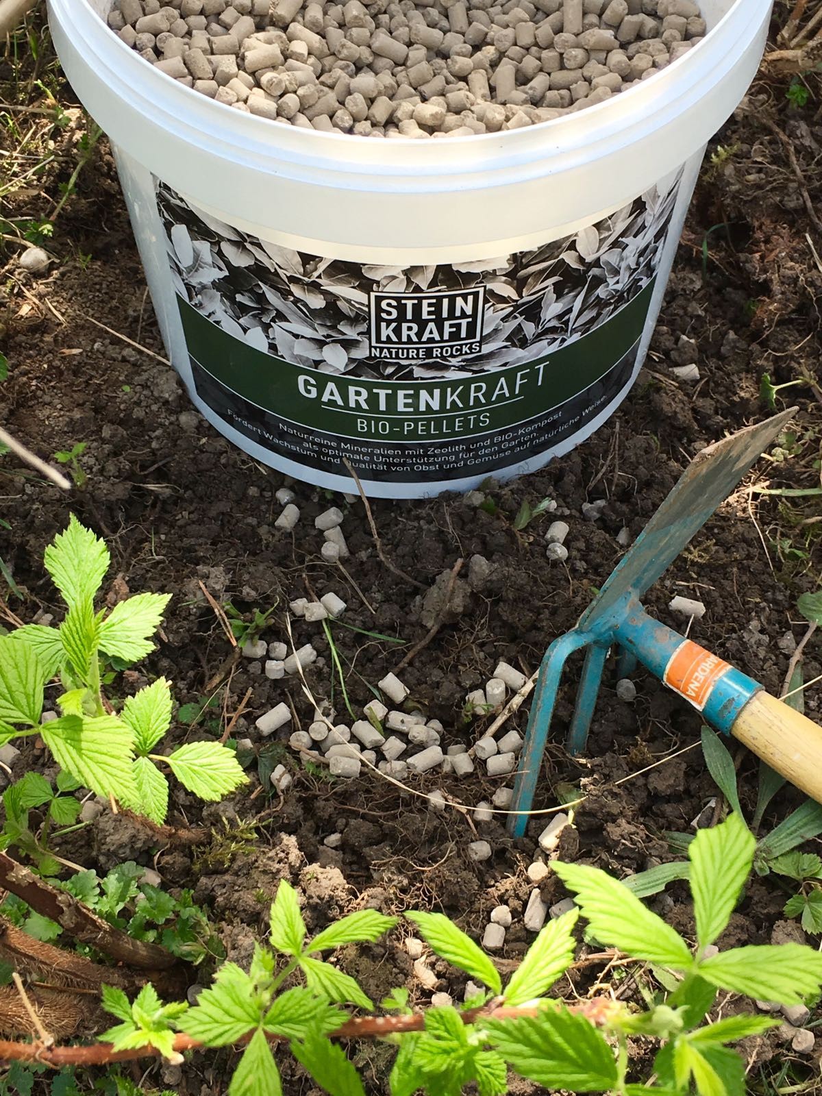 Kalk und Zeolith-Pellets zur Bodenverbesserung - vegan. Hier siehst du die Pellets angewendet auf dem Boden.
