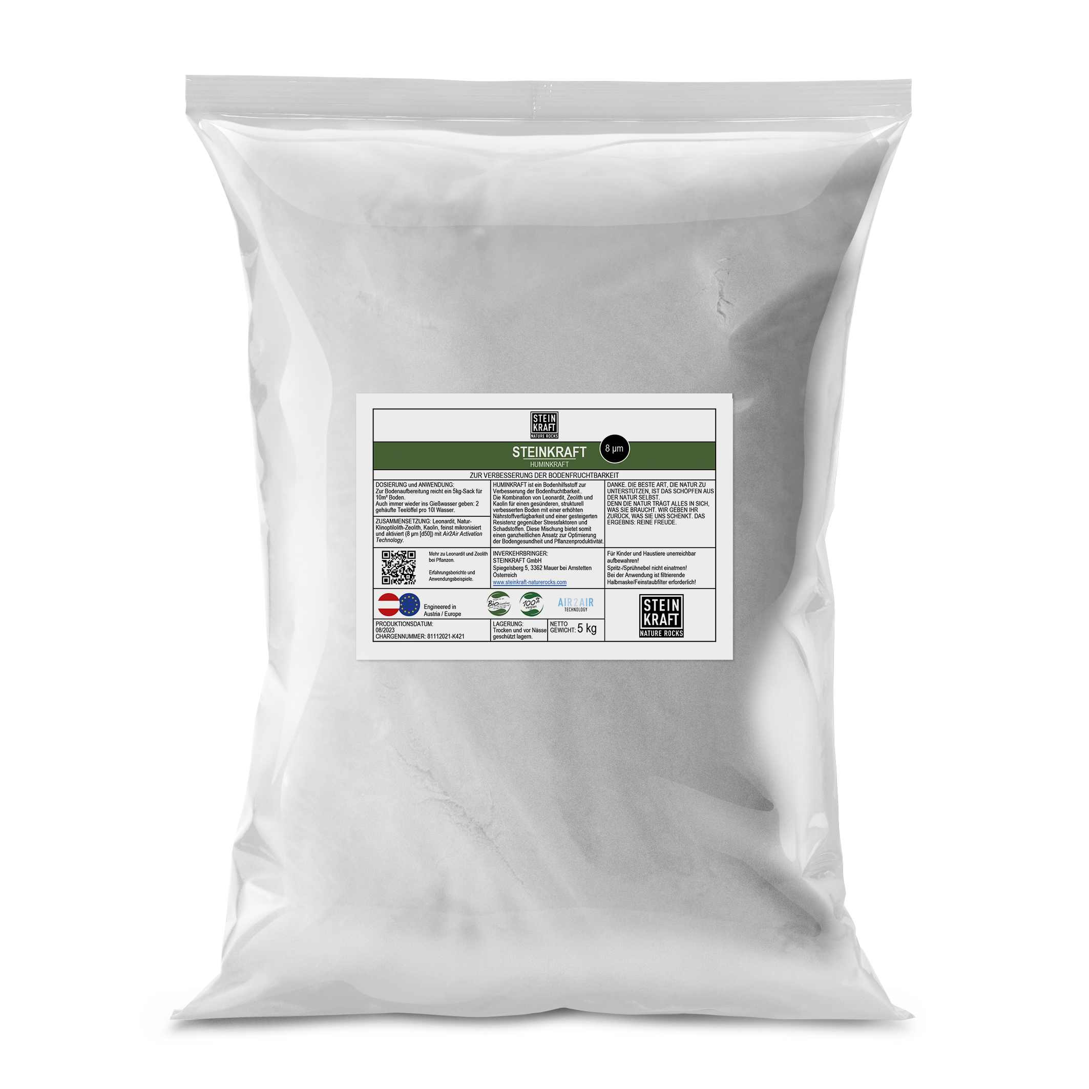 Steinkraft Zeolith für Pflanzen - Huminkraft Pulver Zeolith und Leonardit im 5kg Sack für Homegardening