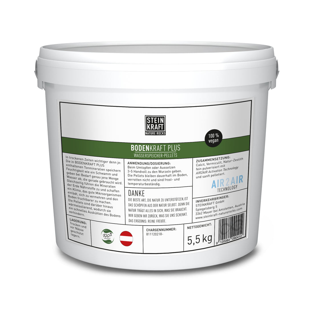 Steinkraft Bodenkraft Plus Wasserspeicher-Pellets mit Zeolith und Vermiculit für Gärten und Hochbeete