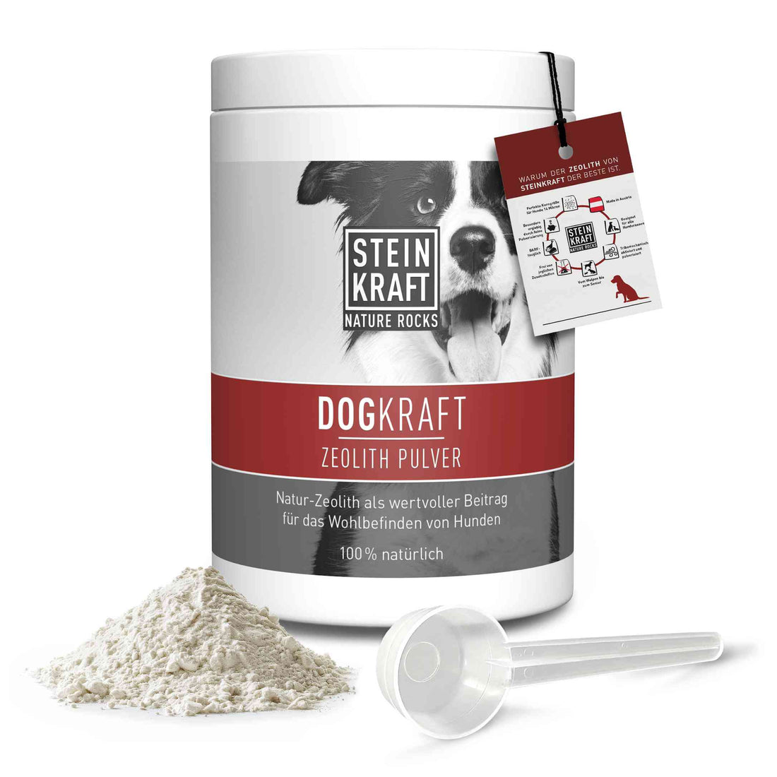 STEINKRAFT DOGKRAFT Natur Zeolith für Hunde Premiumqualität Futterzusatz 450g mit Dosierlöffel