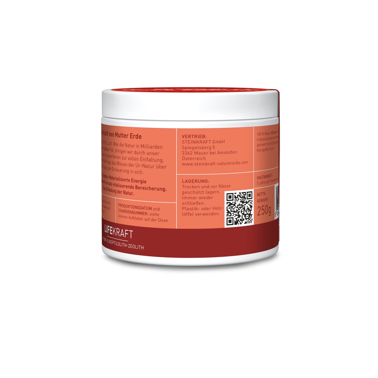 STEINKRAFT Zeolith für Menschen Kosmetik Premium Qualität tribomechanisch mikronisiert  Dose 250g Rückseite