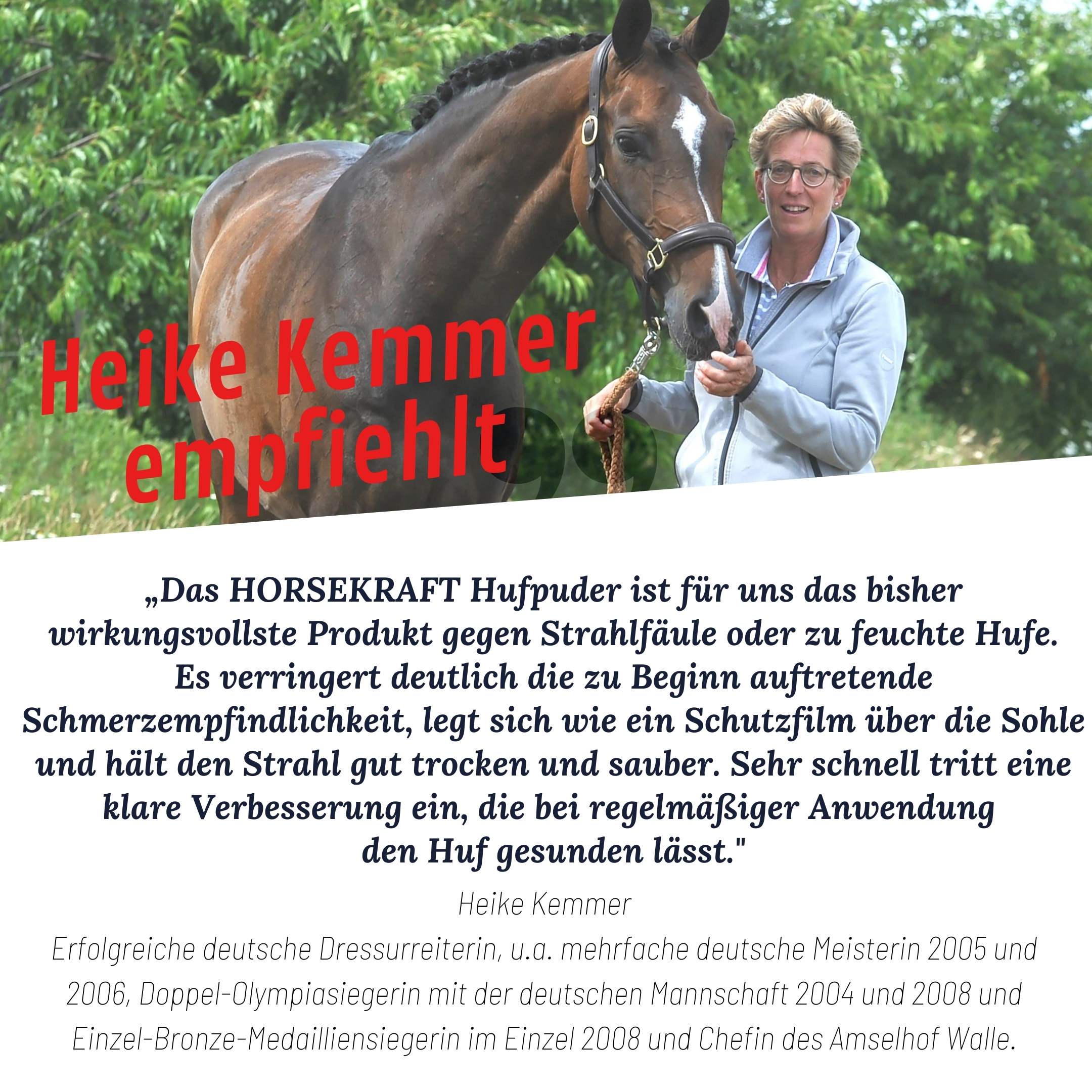 Heike Kemmer empfiehlt Steinkraft Zeolith Hufpuder.