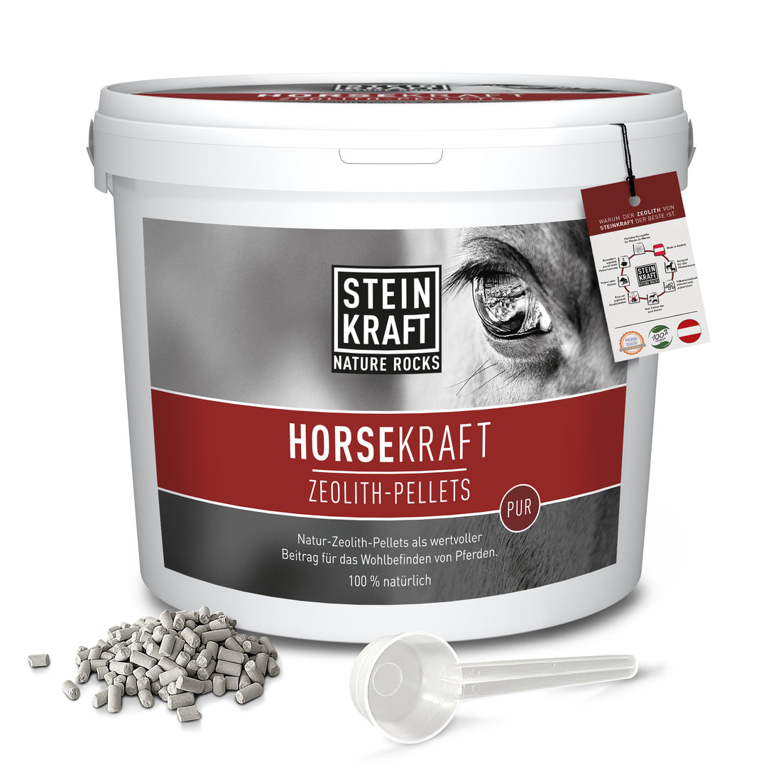 STEINKRAFT Zeolith - HORSEKRAFT Zeolith Pellets PUR für Pferde Kübel 5kg mit Dosierlöffel