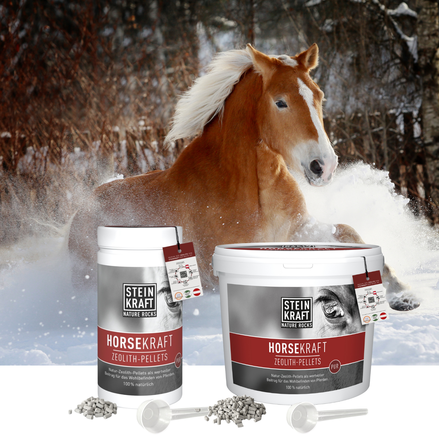 Steinkraft Zeolith Pellets für Pferde im Winter