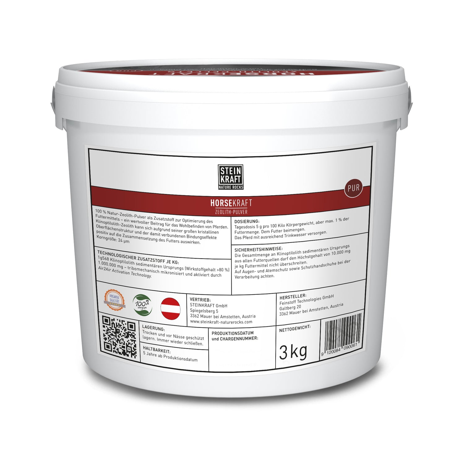 STEINKRAFT Zeolith für Pferde 3 kg Kübel Rückseite