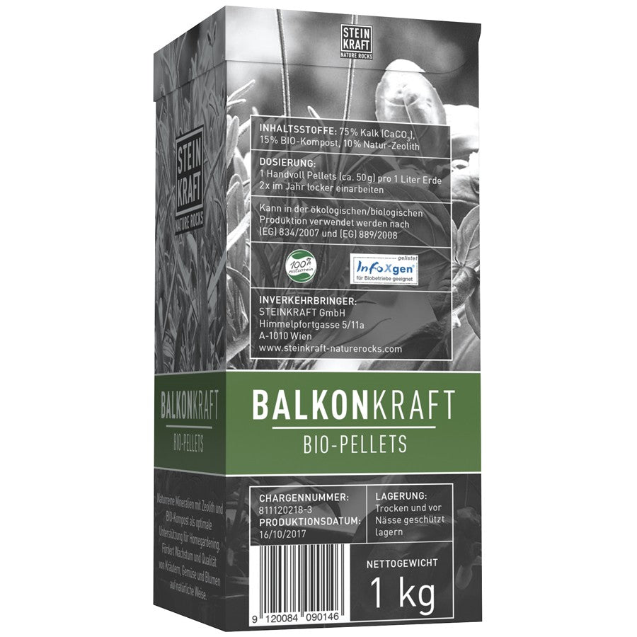 BALKONKRAFT Bio Pellets Natur-Zeolith Schachtel 1kg veganer Dünger