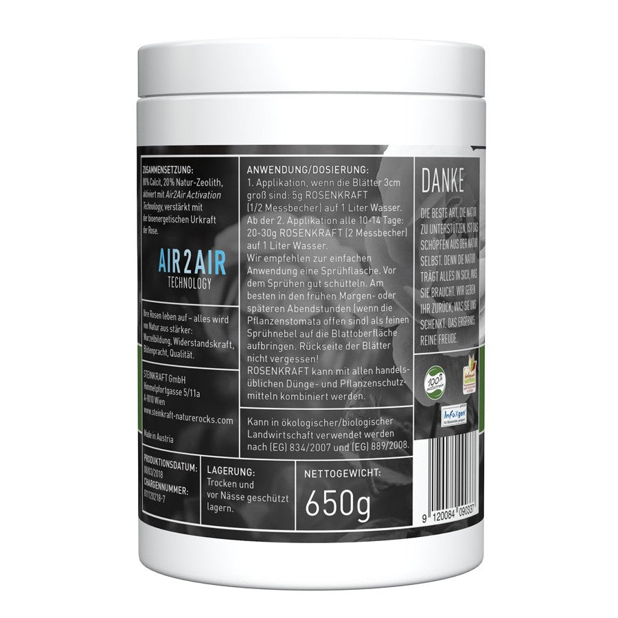 ROSENKRAFT mit Natur-Zeolith Blattdünger 650g Dose Rückseite
