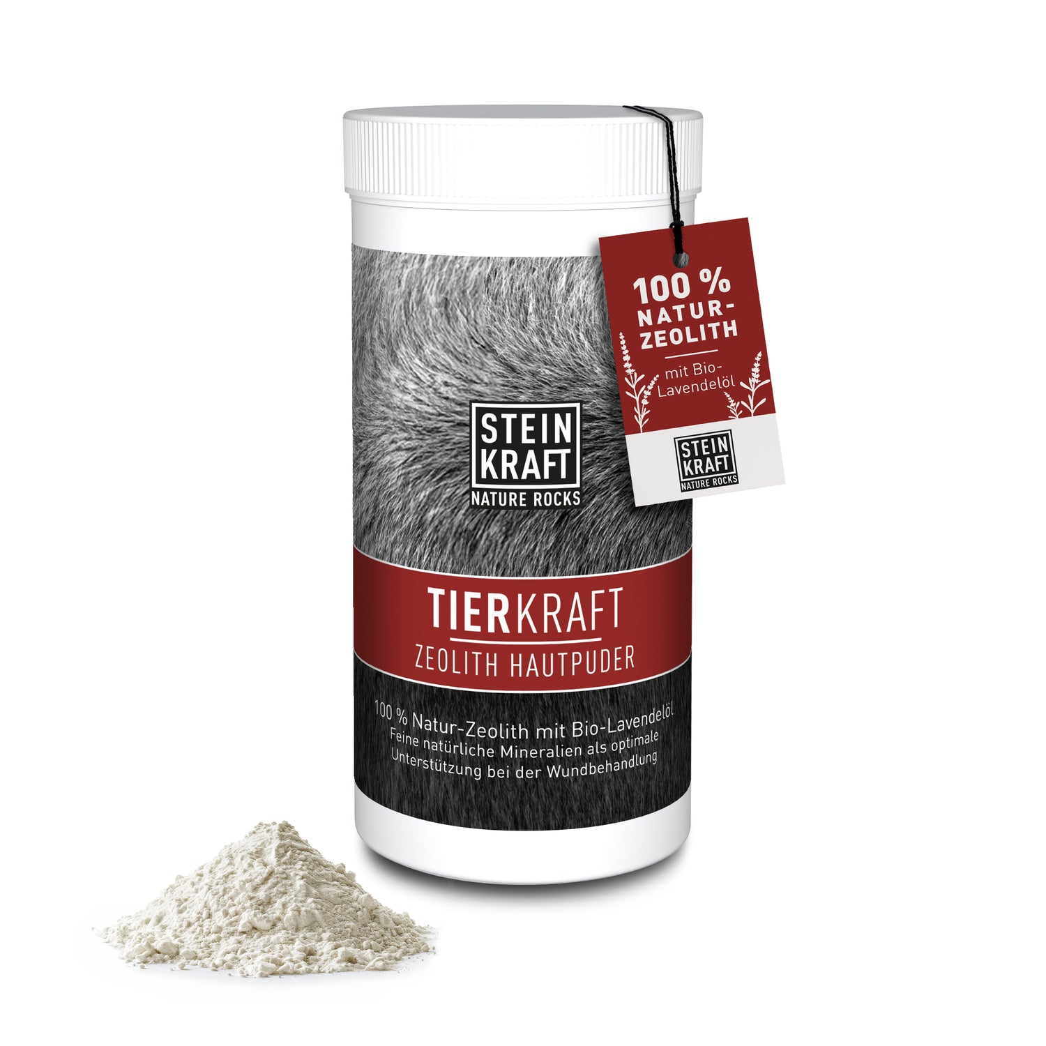 STEINKRAFT Zeolith Puder mit BIO Lavendelöl zur Unterstützung der Wundheilung bei allen Tieren - Streudose 100g