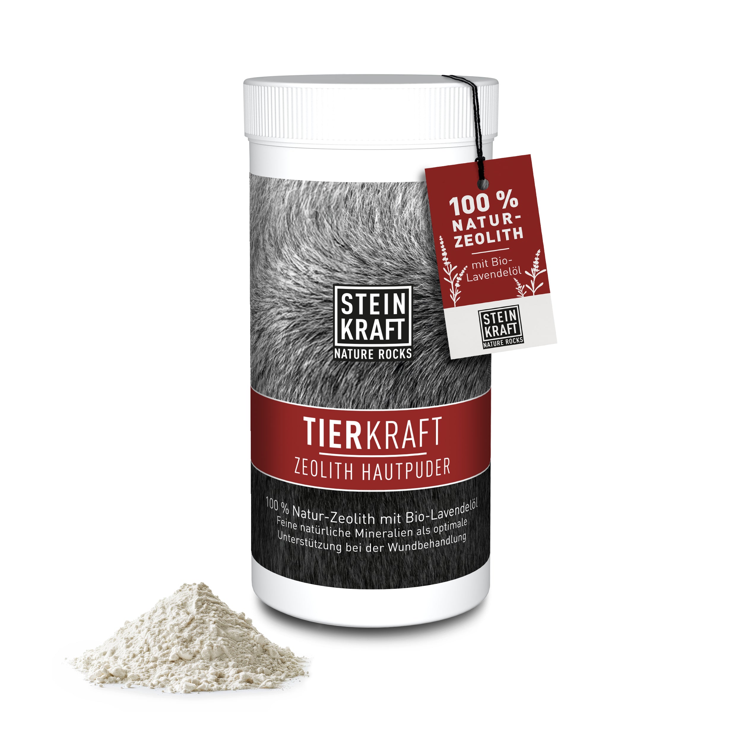STEINKRAFT Zeolith Puder mit BIO Lavendelöl zur Unterstützung der Wundheilung bei allen Tieren - Streudose 100g